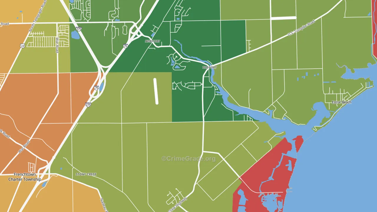 Oldport, MI Map of Robbery Rates