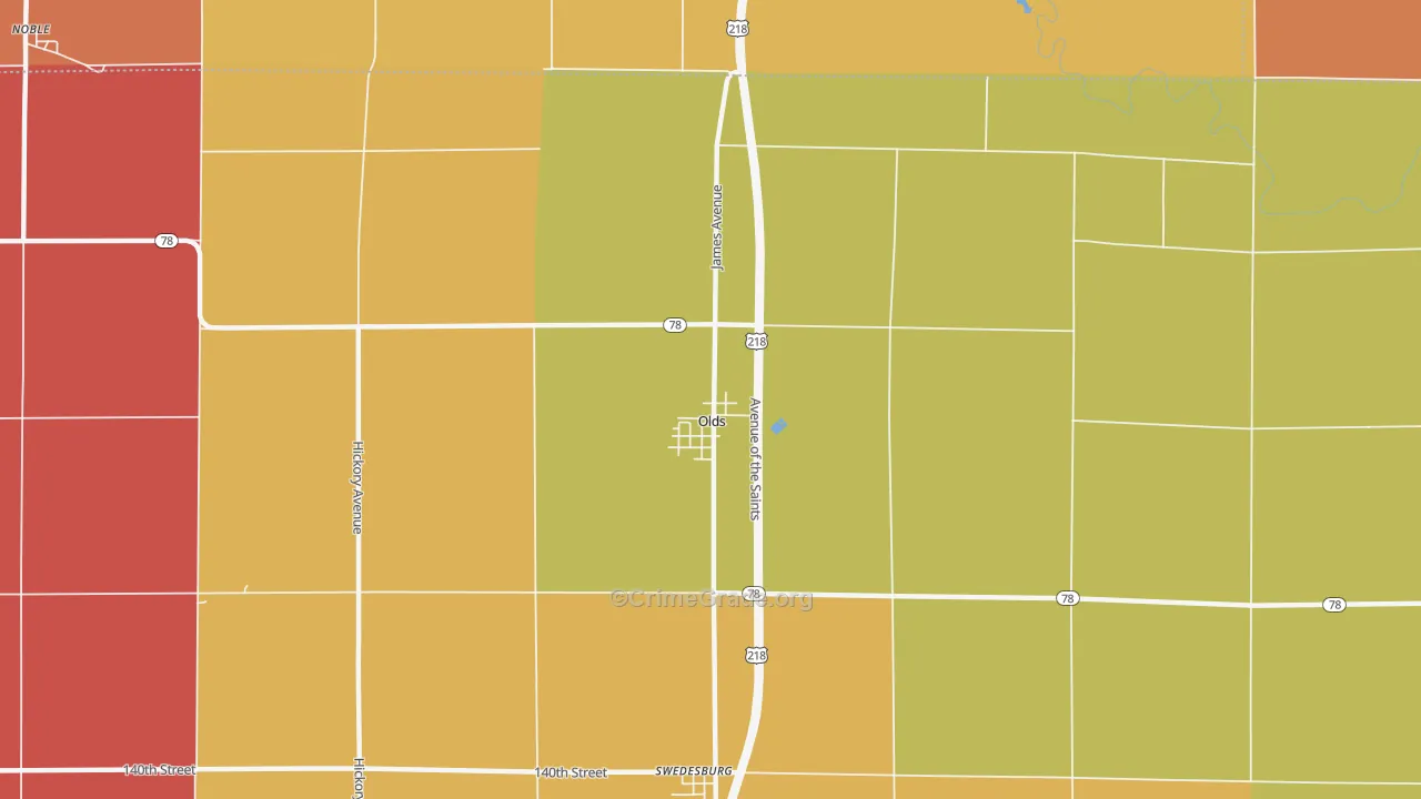 Olds, IA Map of Robbery Rates