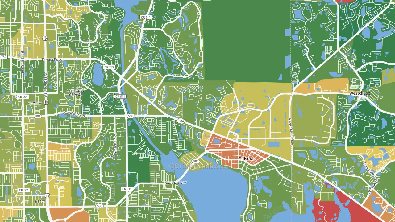 Oldsmar, FL Map of Robbery Rates