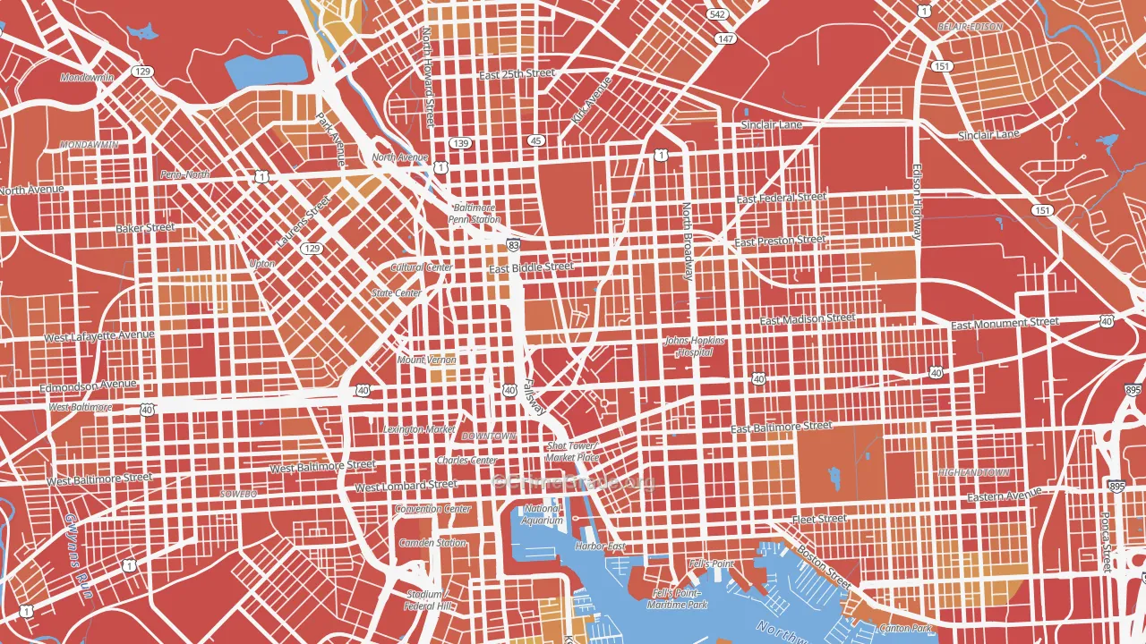 Oldtown, Baltimore, MD Map of Robbery Rates