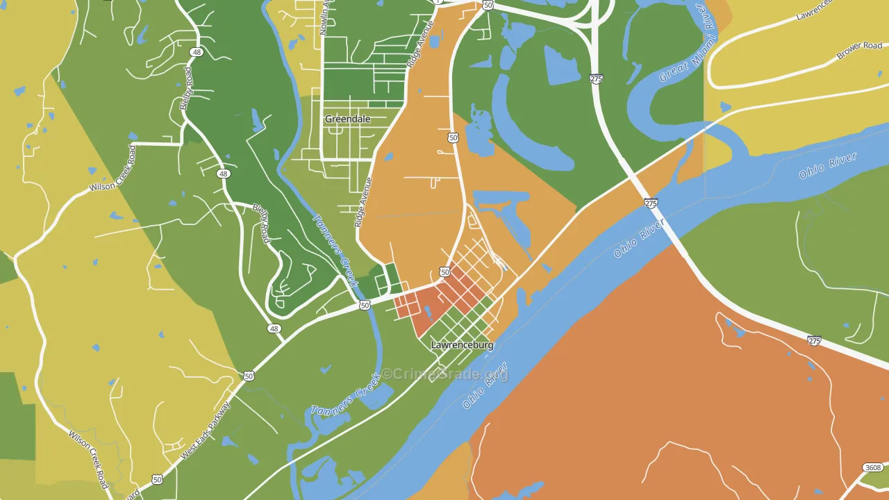 Oldtown, IN Map of Robbery Rates