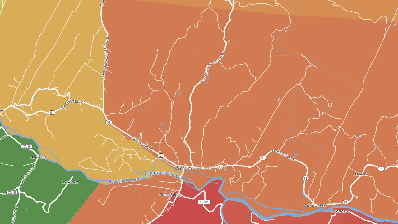 Oldtown, MD Map of Robbery Rates