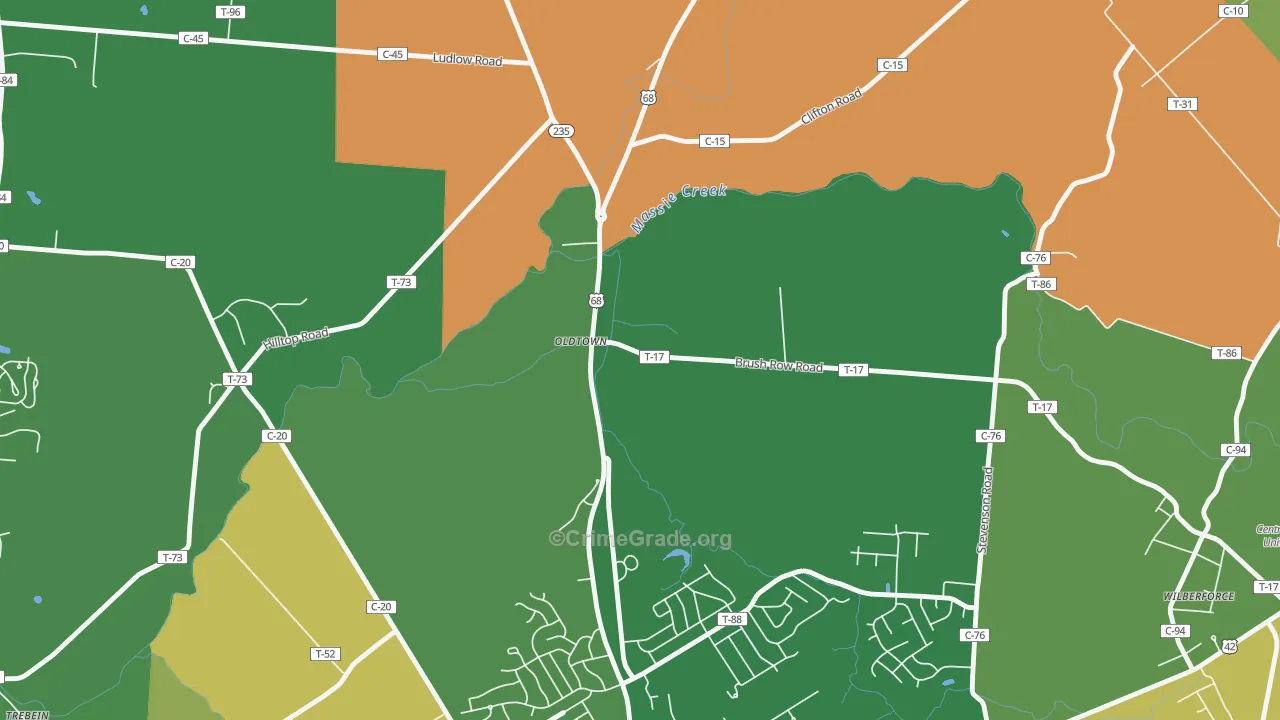 Oldtown, OH Map of Robbery Rates