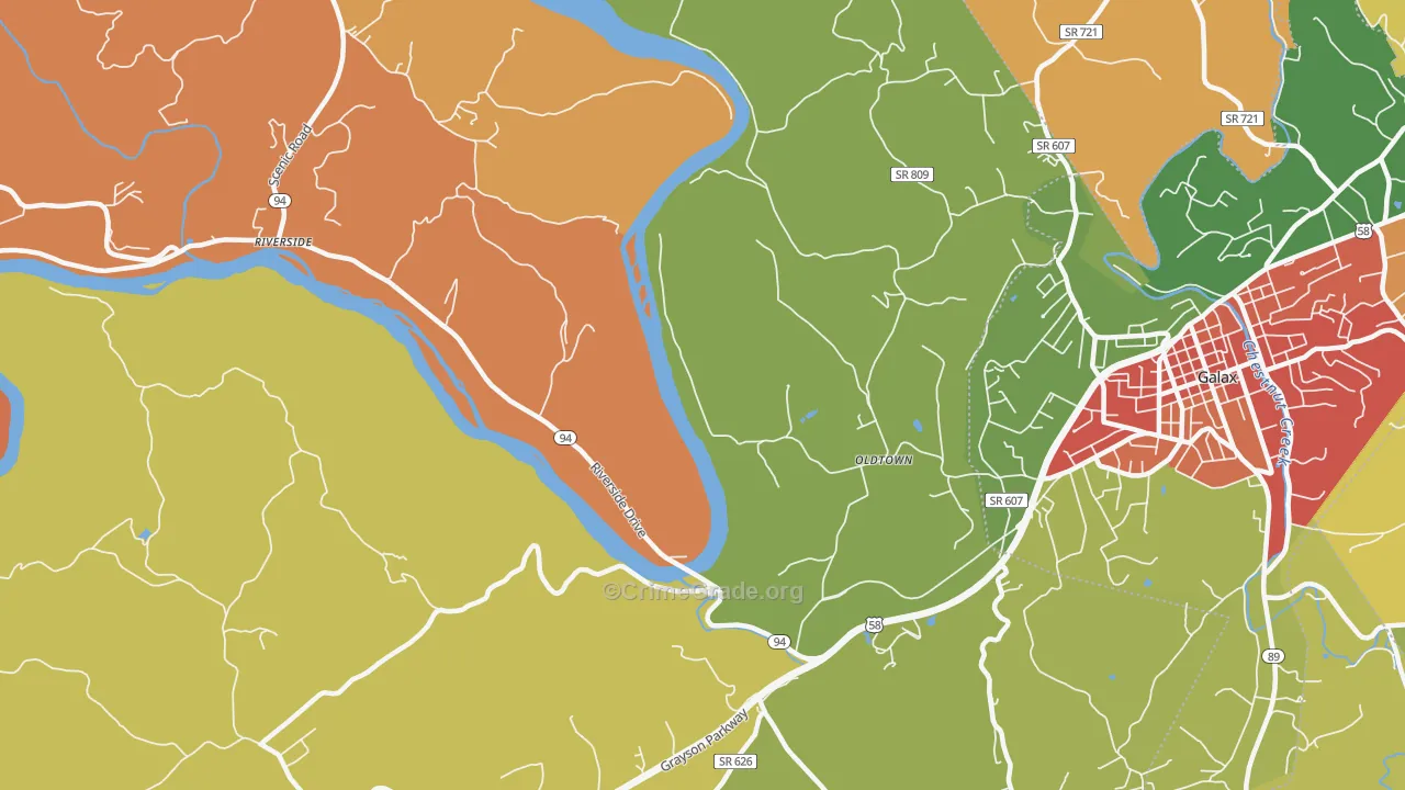 Oldtown, VA Map of Robbery Rates