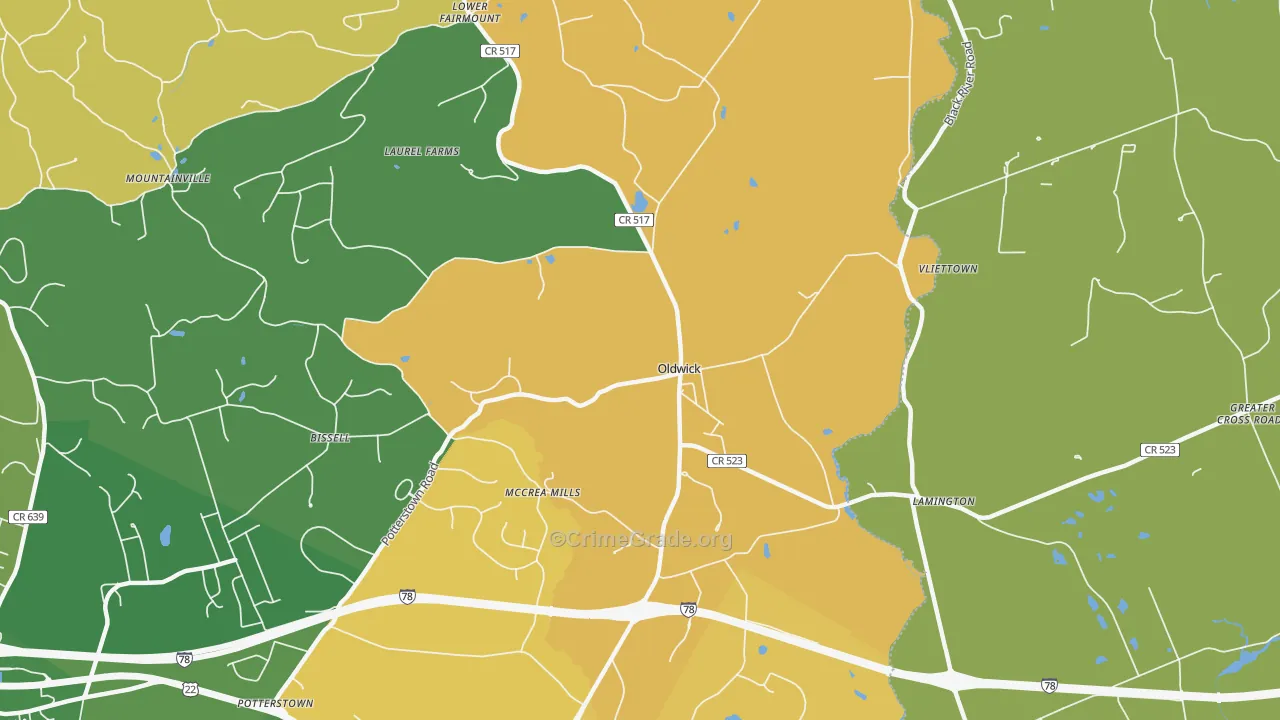 Oldwick, NJ Map of Robbery Rates