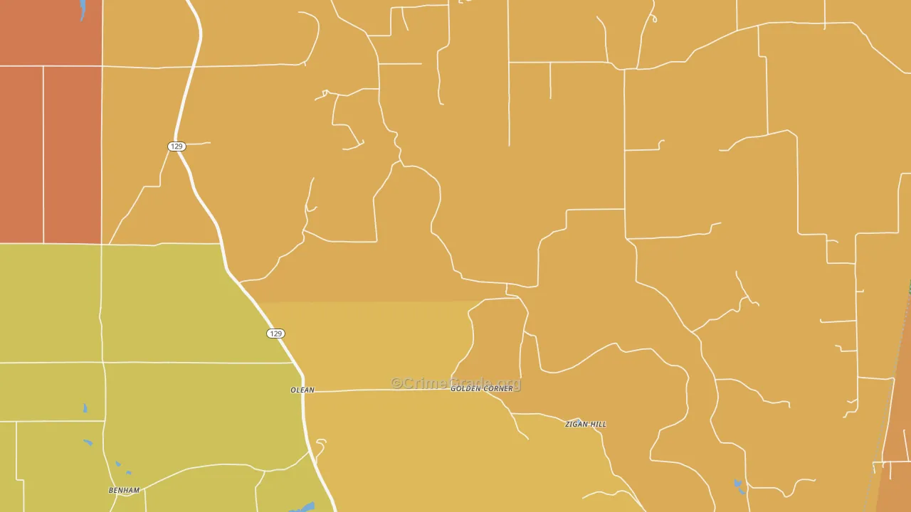 Olean, IN Map of Robbery Rates