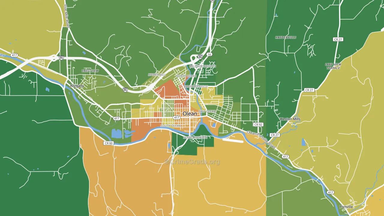 Olean, NY Map of Robbery Rates