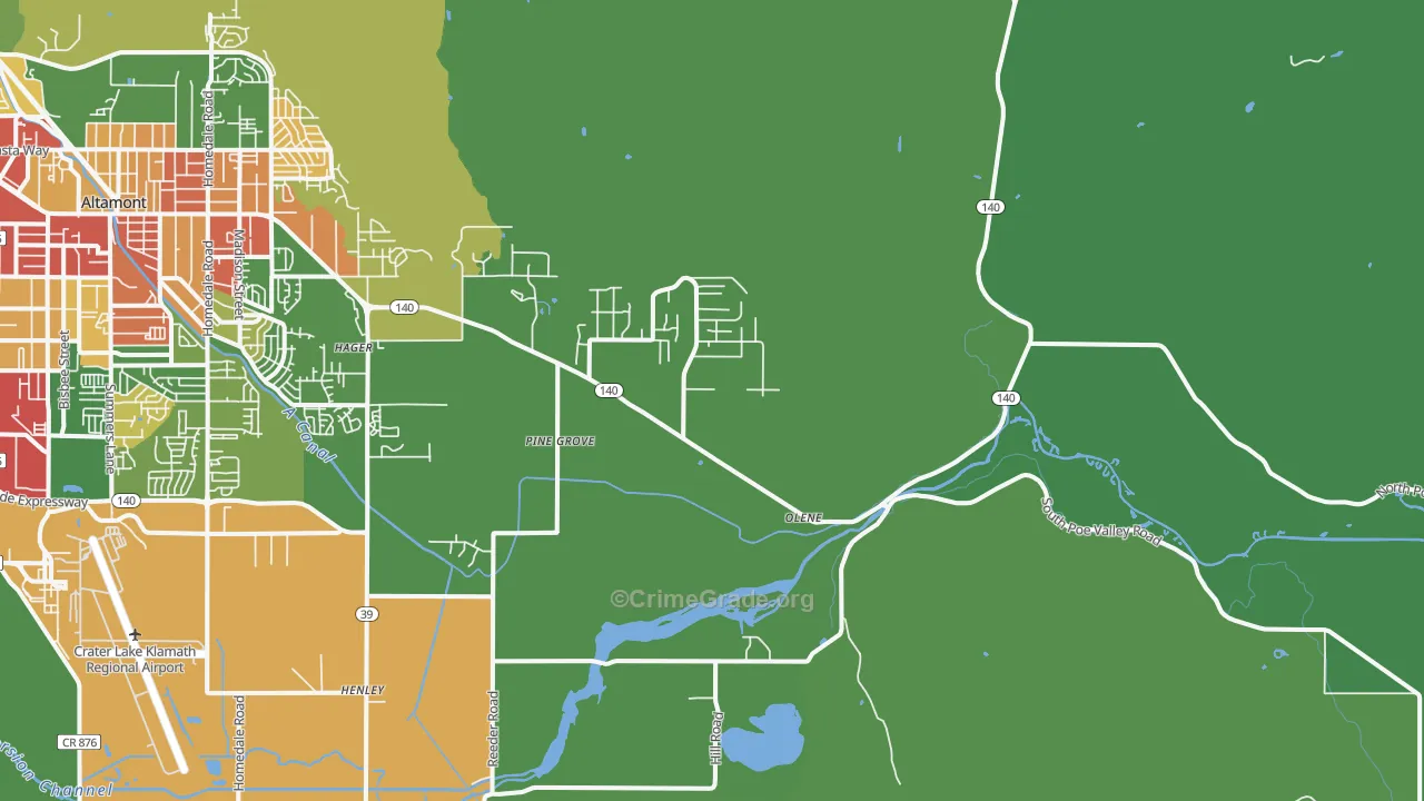 Olene, OR Map of Robbery Rates