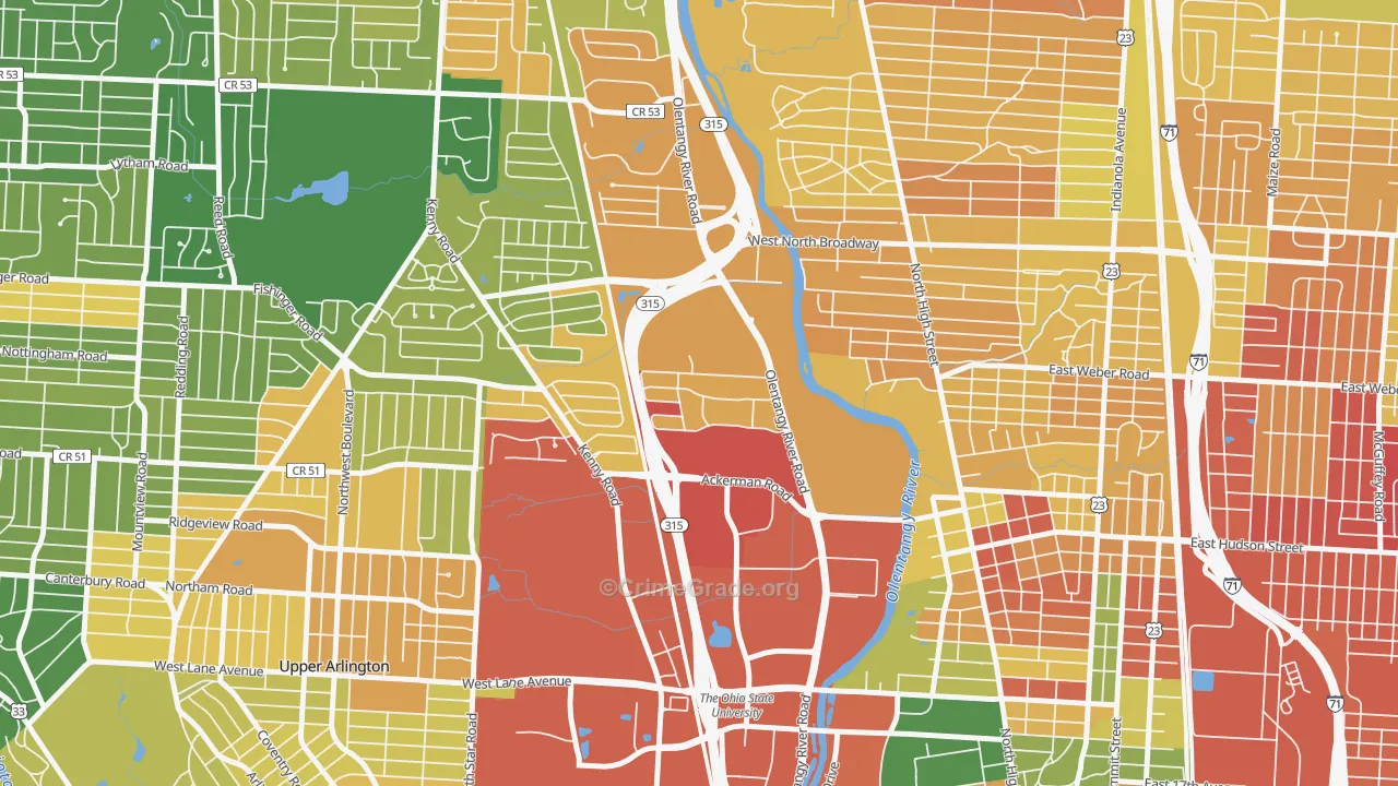 Olentangy River Road, Columbus, OH Map of Robbery Rates