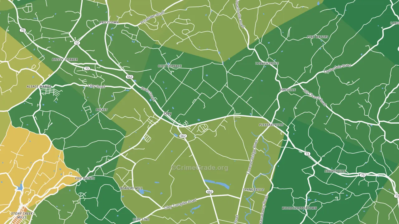 Oley, PA Map of Robbery Rates