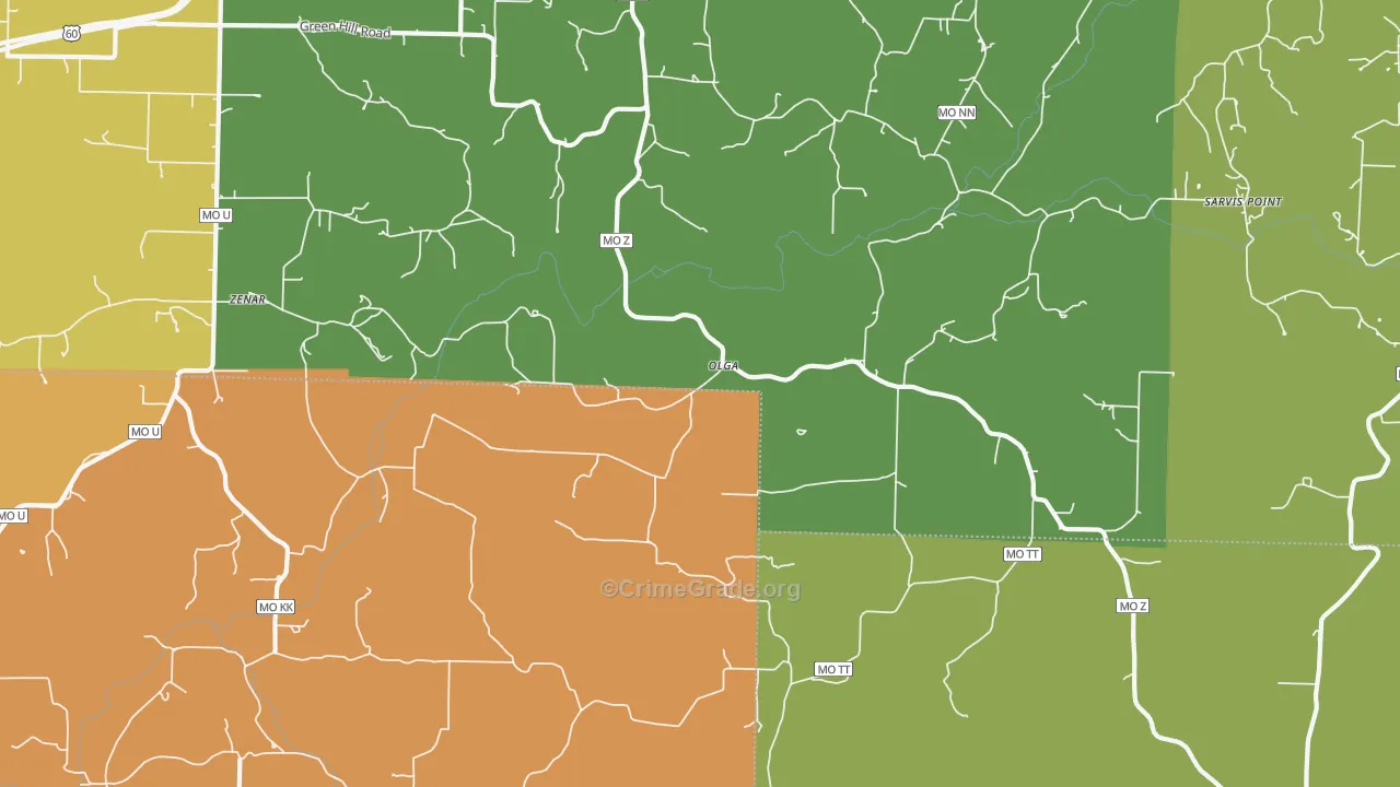 Olga, MO Map of Robbery Rates