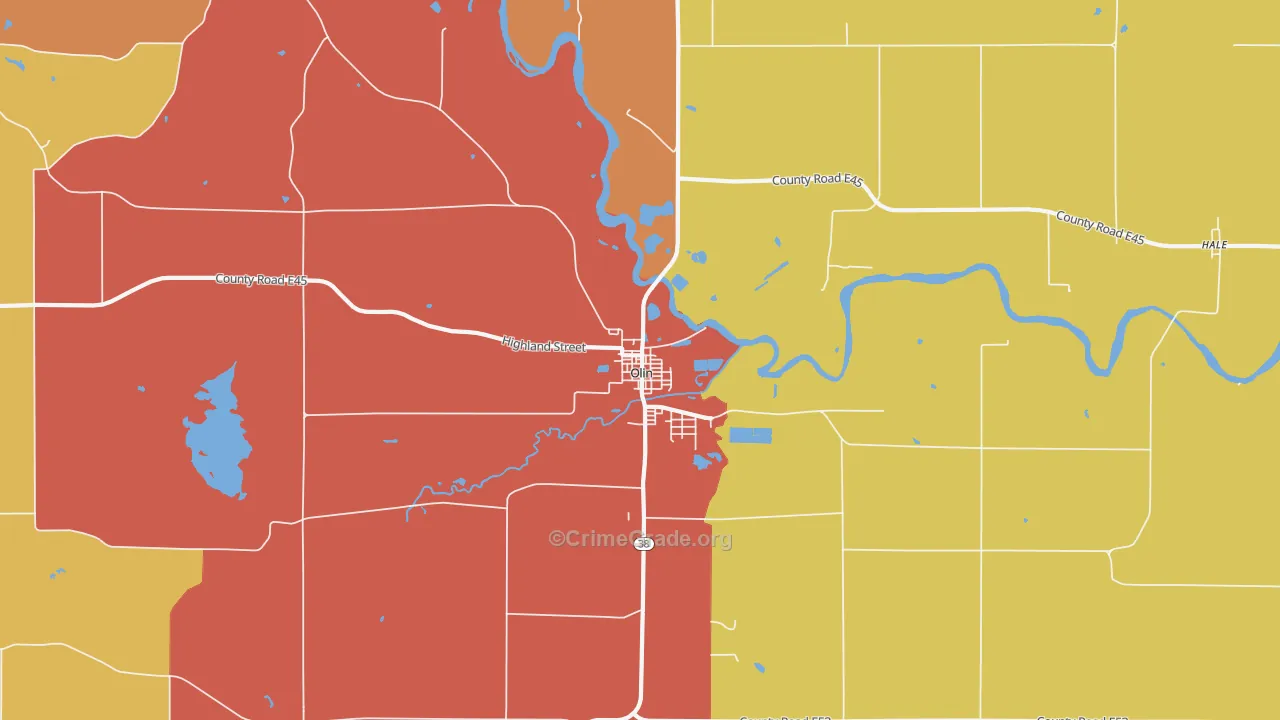 Olin, IA Map of Robbery Rates