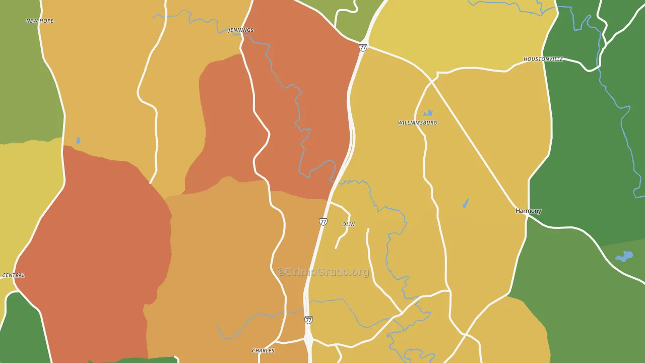 Olin, NC Map of Robbery Rates