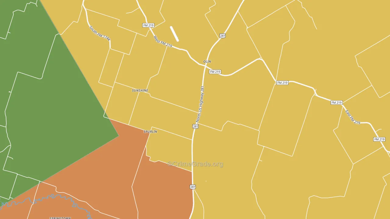 Olin, TX Map of Robbery Rates