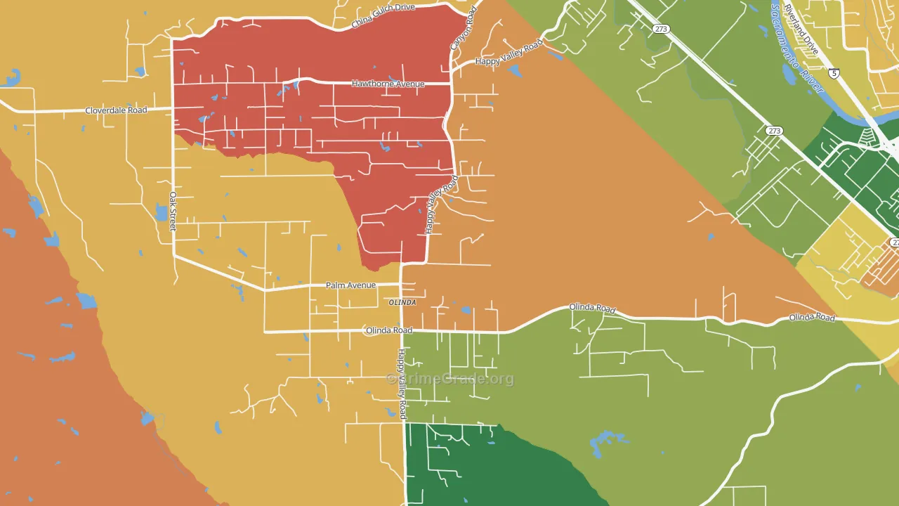 Olinda, CA Map of Robbery Rates