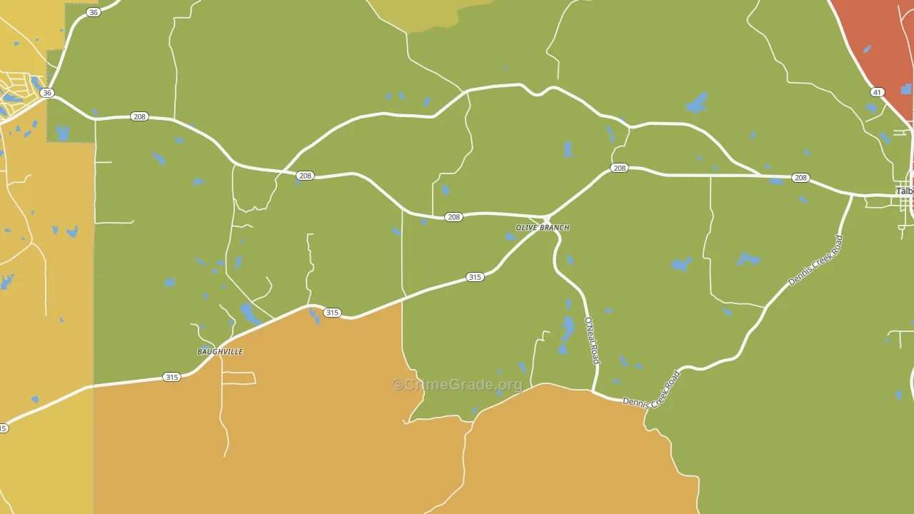 Olive Branch, GA Map of Robbery Rates