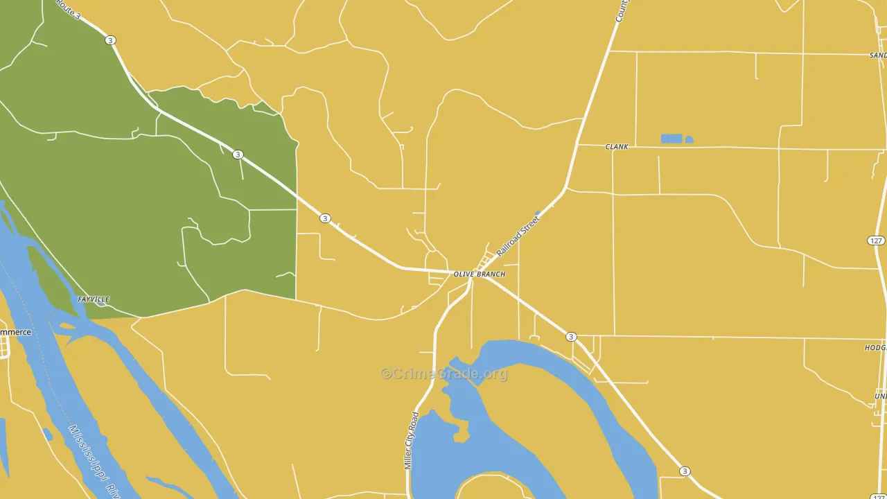 Olive Branch, IL Map of Robbery Rates