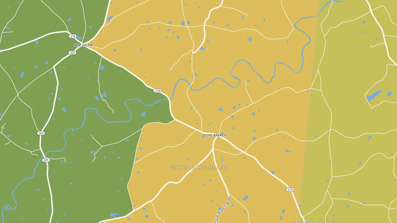 Olive Branch, NC Map of Robbery Rates