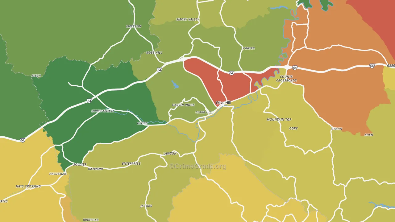 Olive Hill, KY Map of Robbery Rates