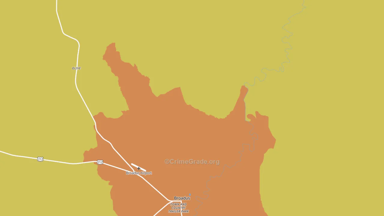 Olive, MT Map of Robbery Rates