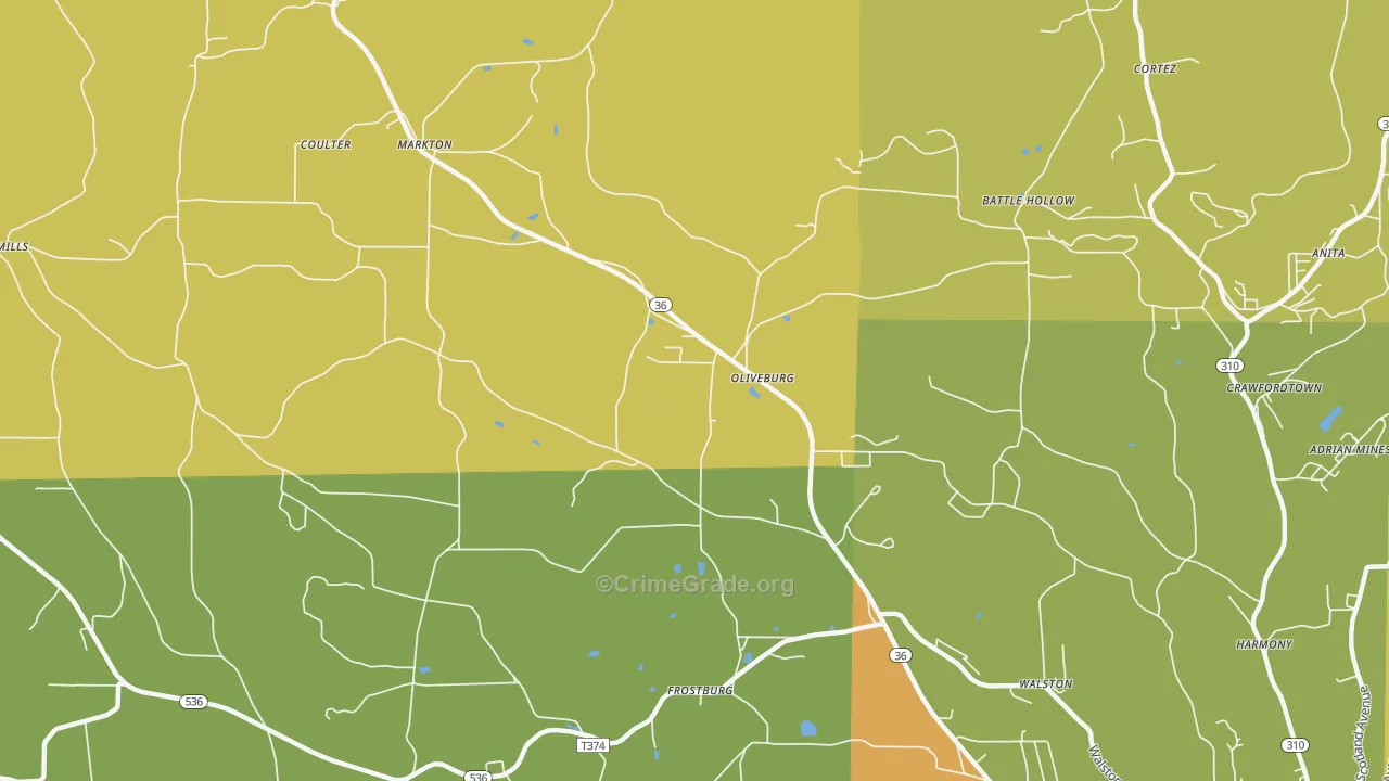 Oliveburg, PA Map of Robbery Rates