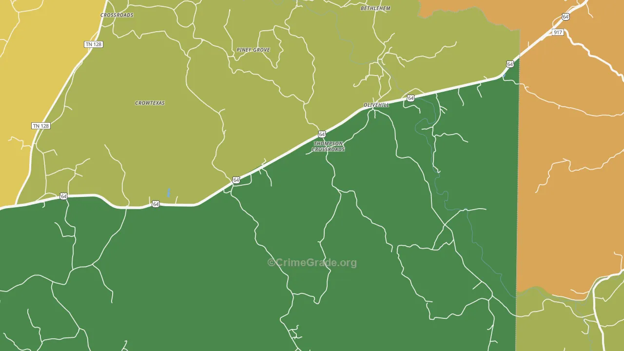 Olivehill, TN Map of Robbery Rates