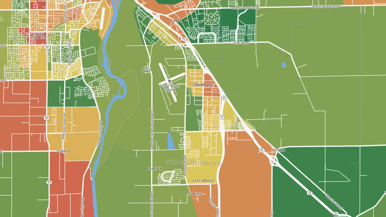 Olivehurst, CA Map of Robbery Rates