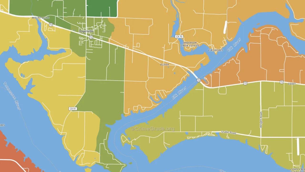 Oliver, AL Map of Robbery Rates