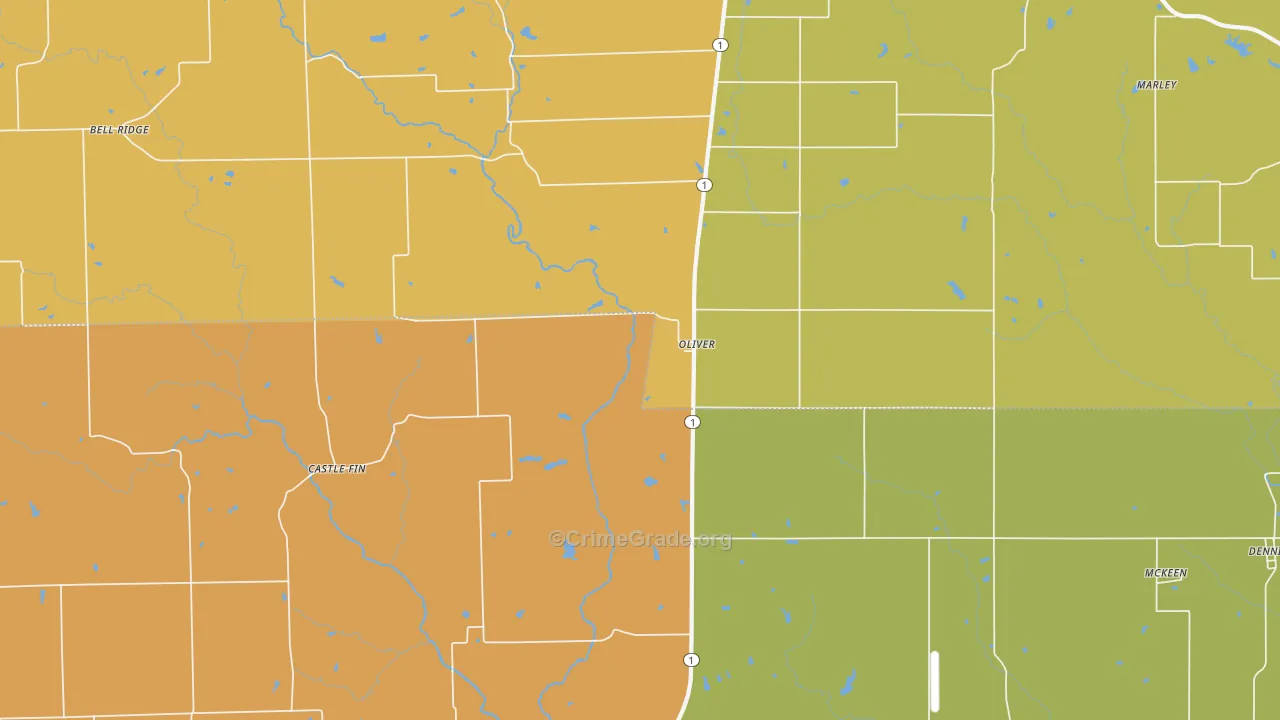Oliver, IL Map of Robbery Rates