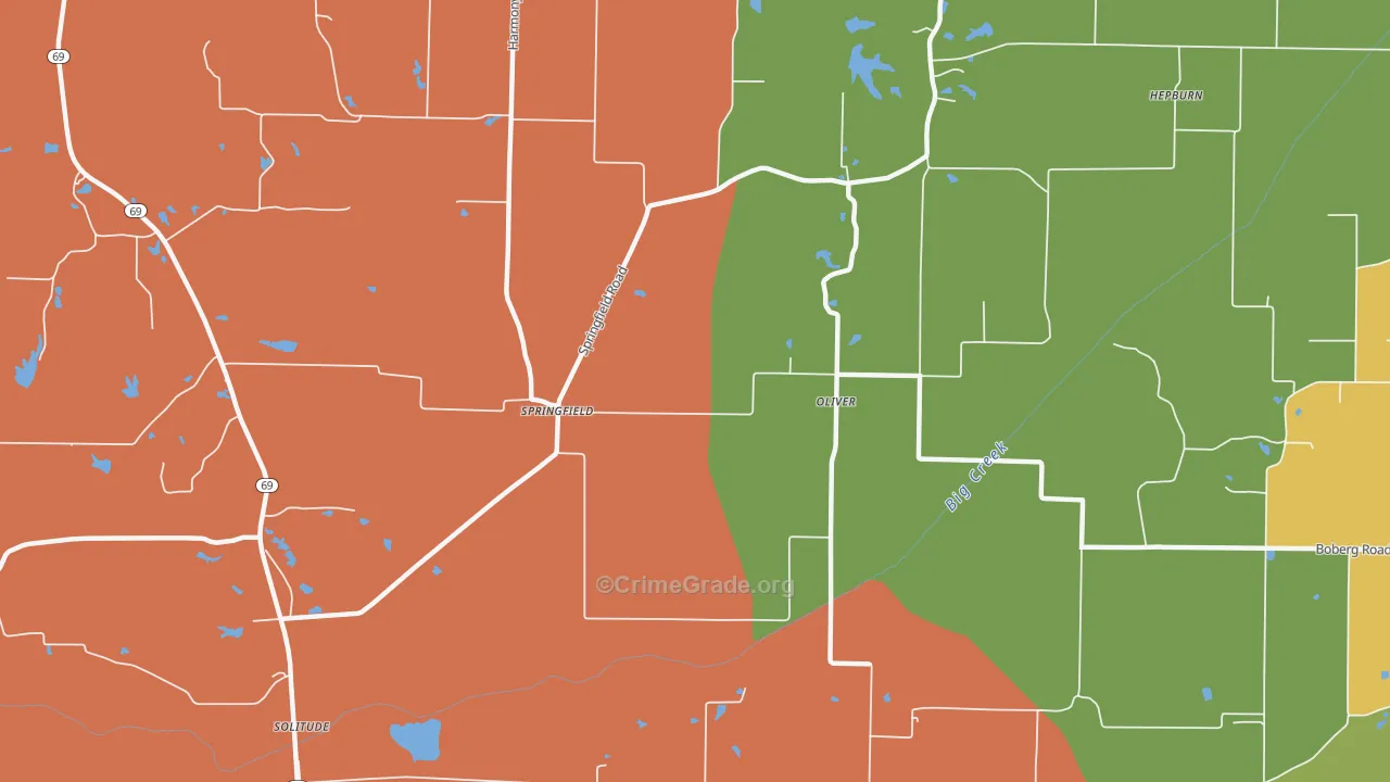 Oliver, IN Map of Robbery Rates