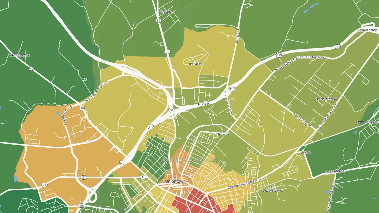 Oliver, PA Map of Robbery Rates