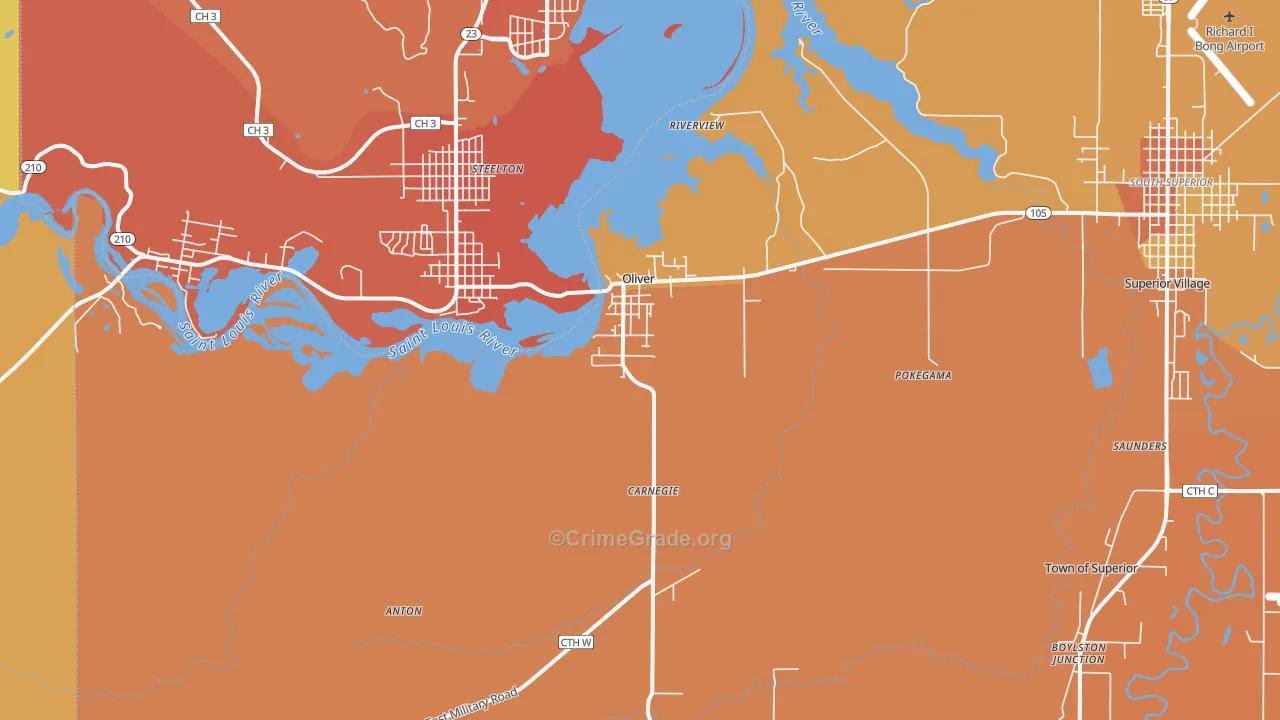 Oliver, WI Map of Robbery Rates