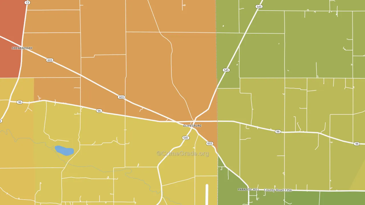 Olivesburg, OH Map of Robbery Rates