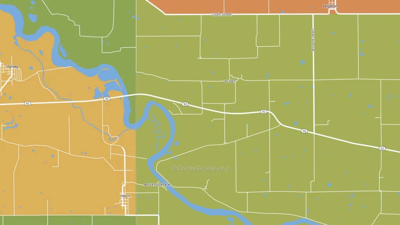 Olivet, IA Map of Robbery Rates