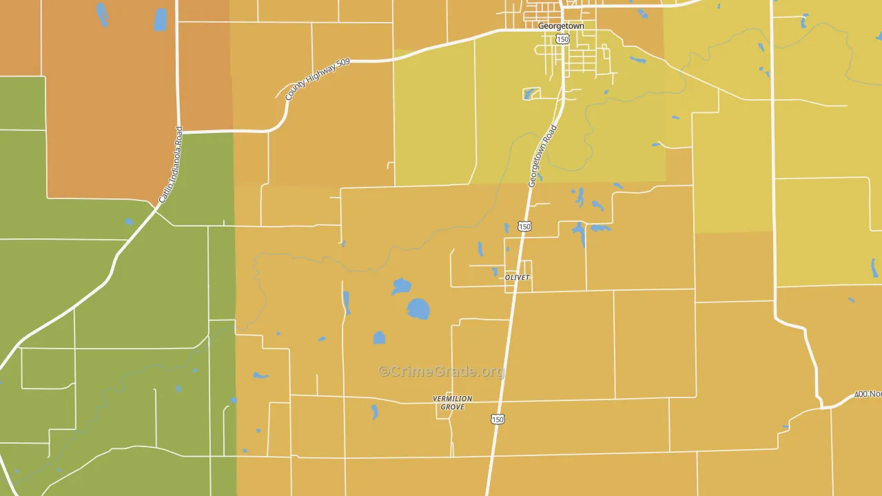 Olivet, IL Map of Robbery Rates