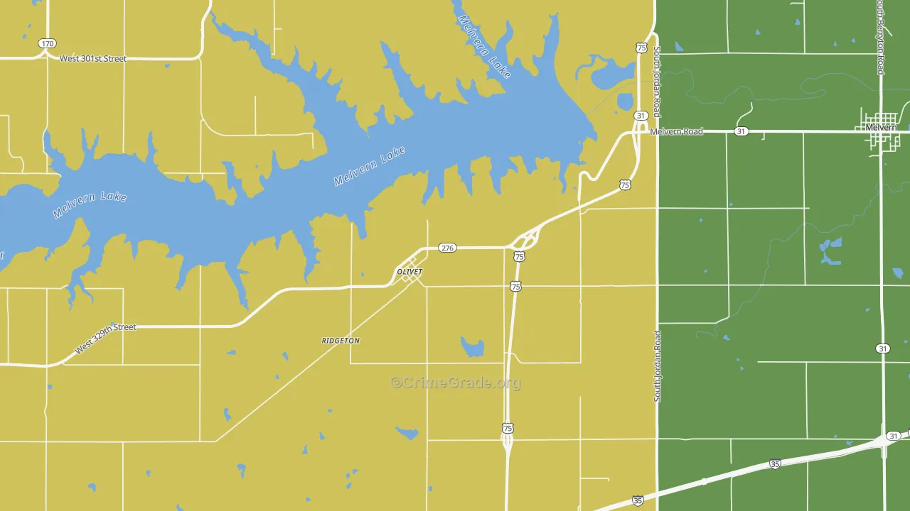 Olivet, KS Map of Robbery Rates