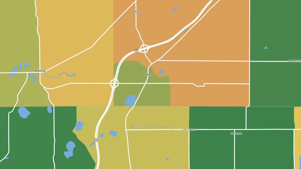 Olivet, MI Map of Robbery Rates