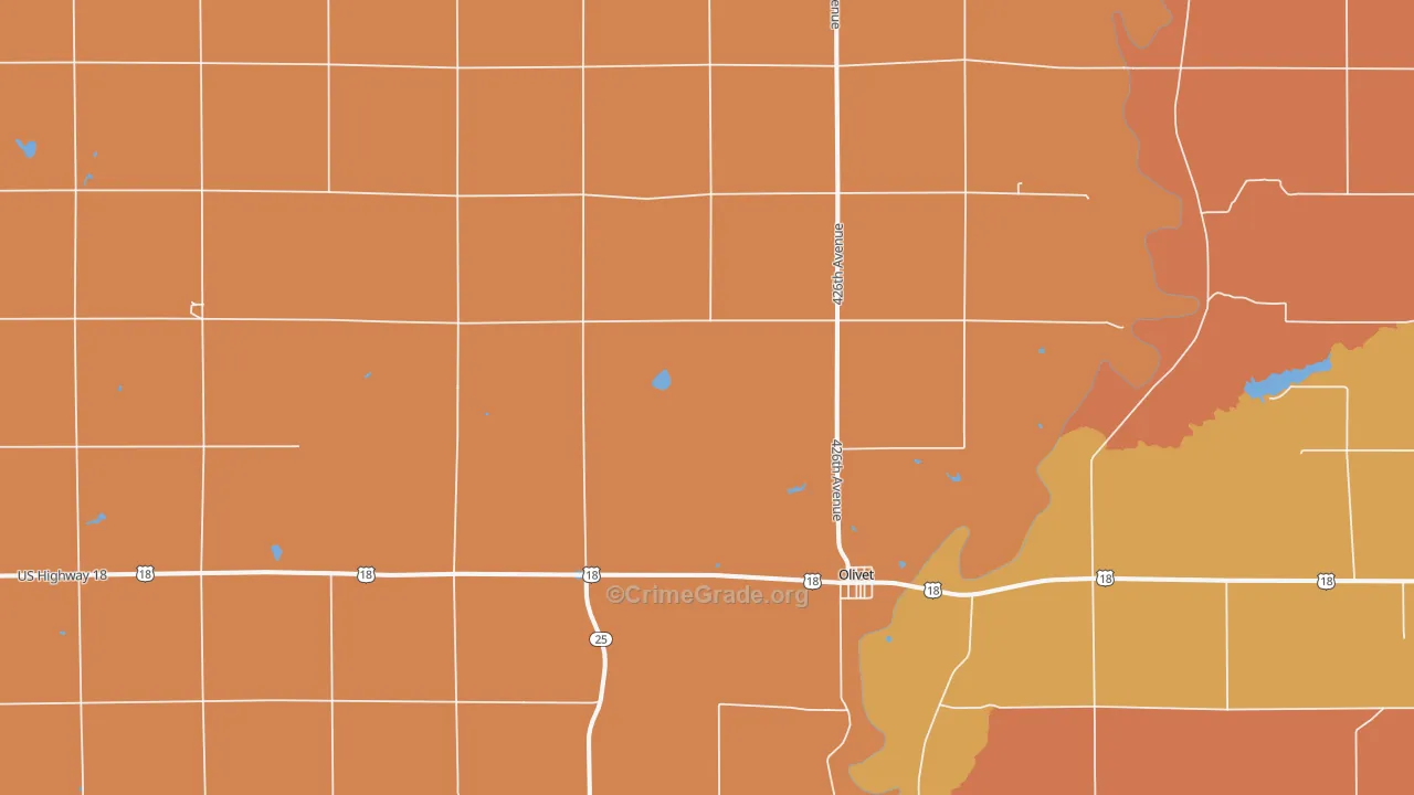 Olivet, SD Map of Robbery Rates