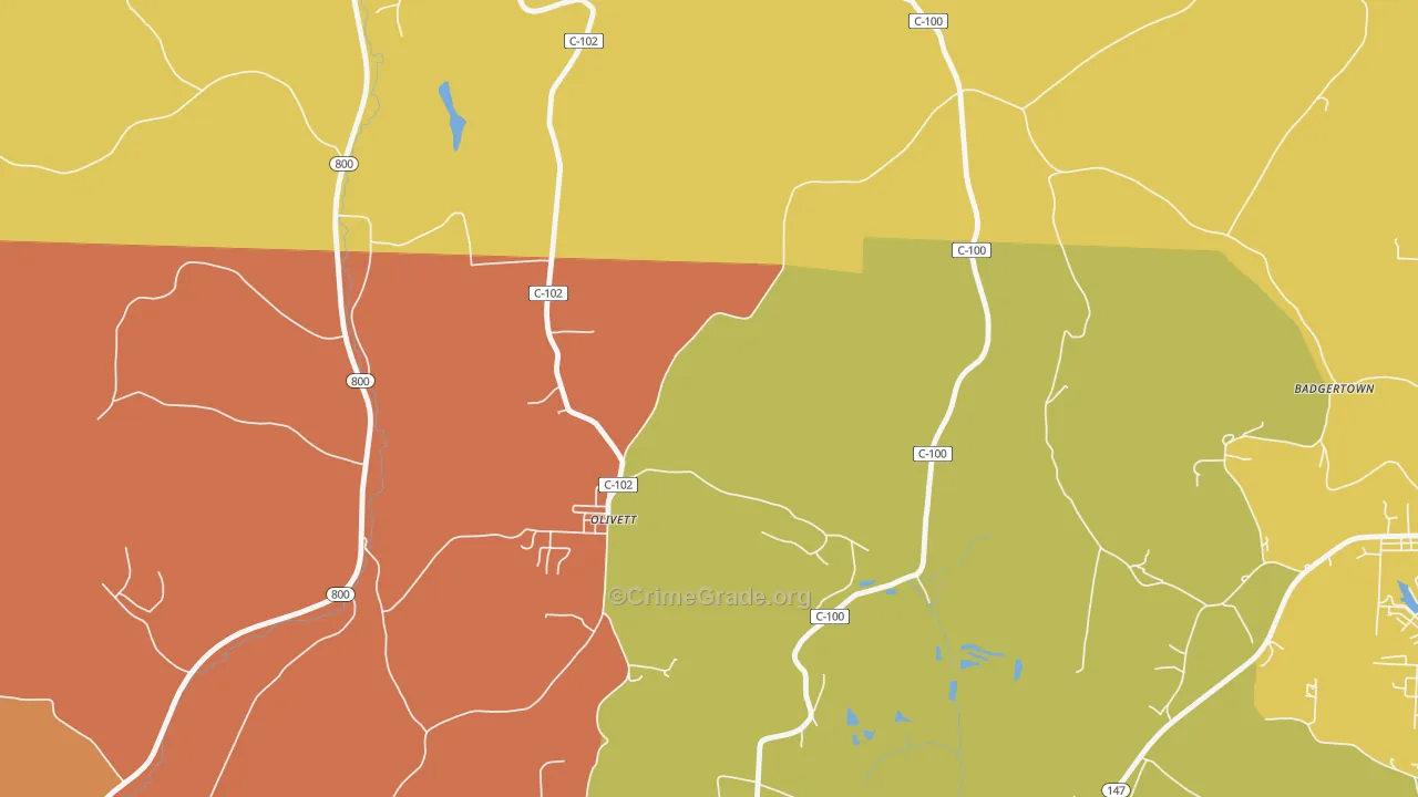 Olivett, OH Map of Robbery Rates