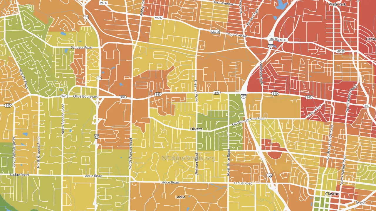 Olivette, MO Map of Robbery Rates