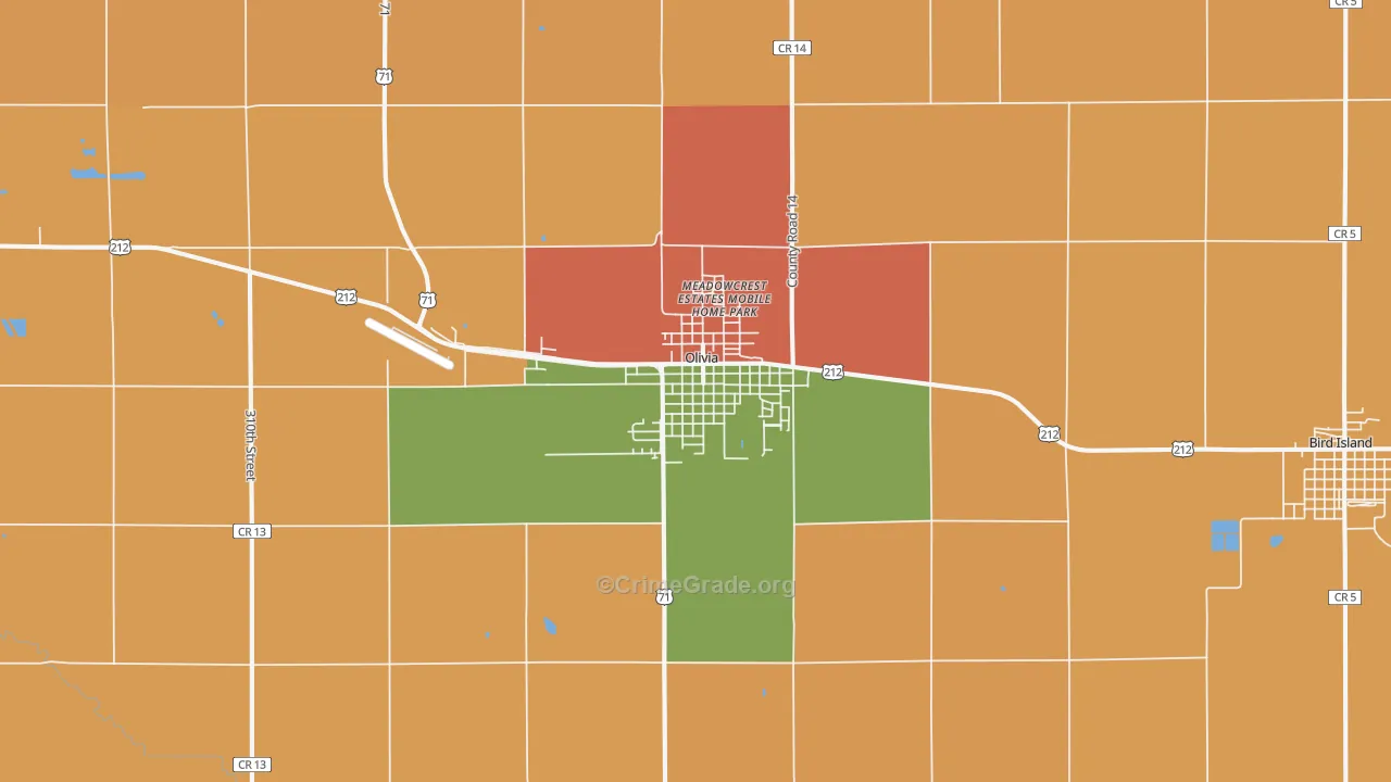 Olivia, MN Map of Robbery Rates