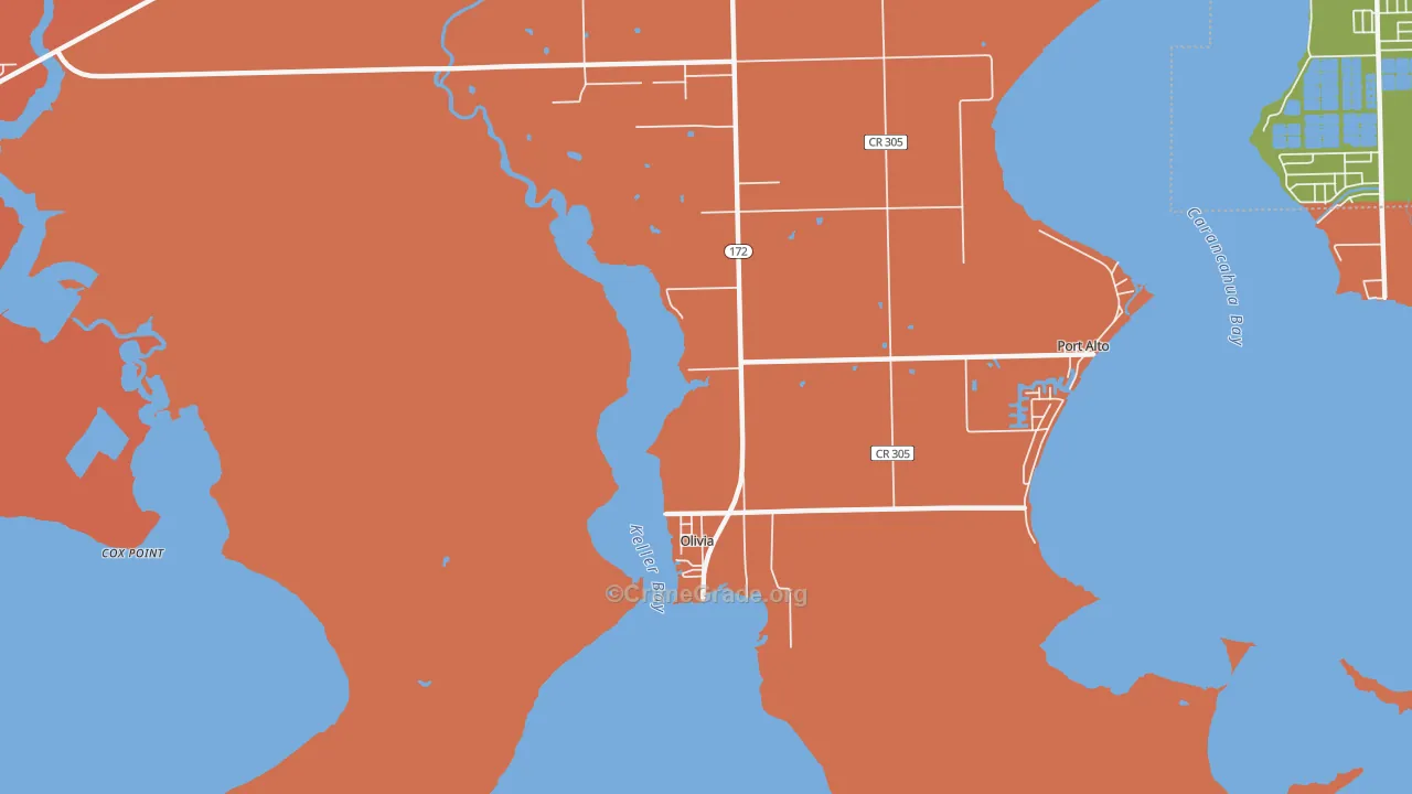 Olivia, TX Map of Robbery Rates