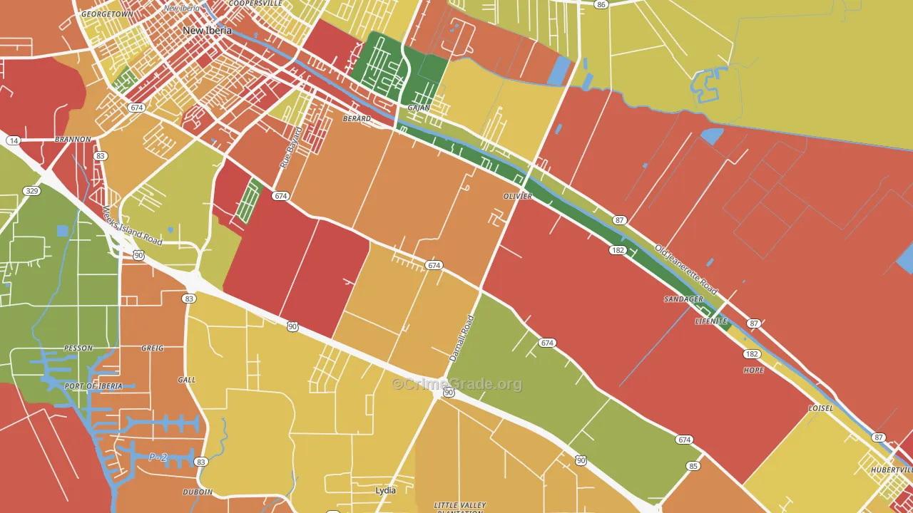 Olivier, LA Map of Robbery Rates