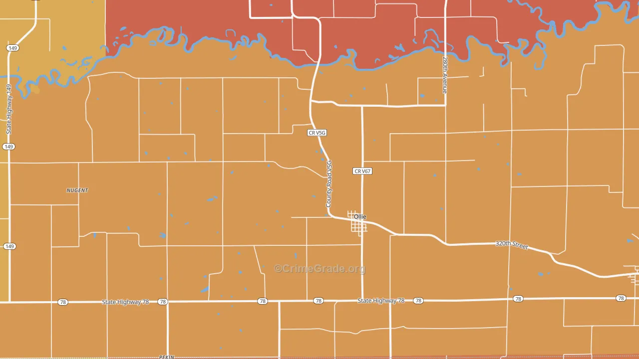 Ollie, IA Map of Robbery Rates