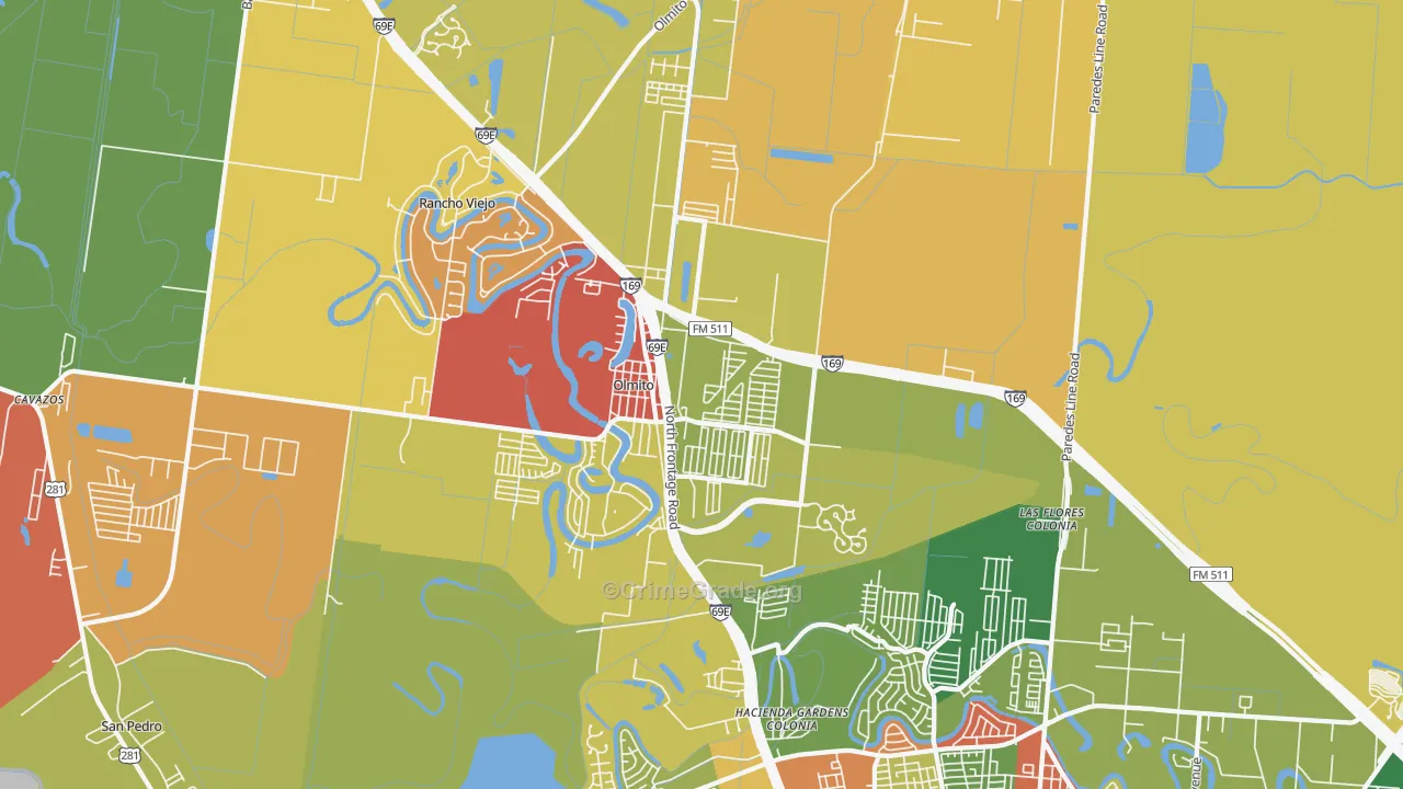 Olmito, TX Map of Robbery Rates