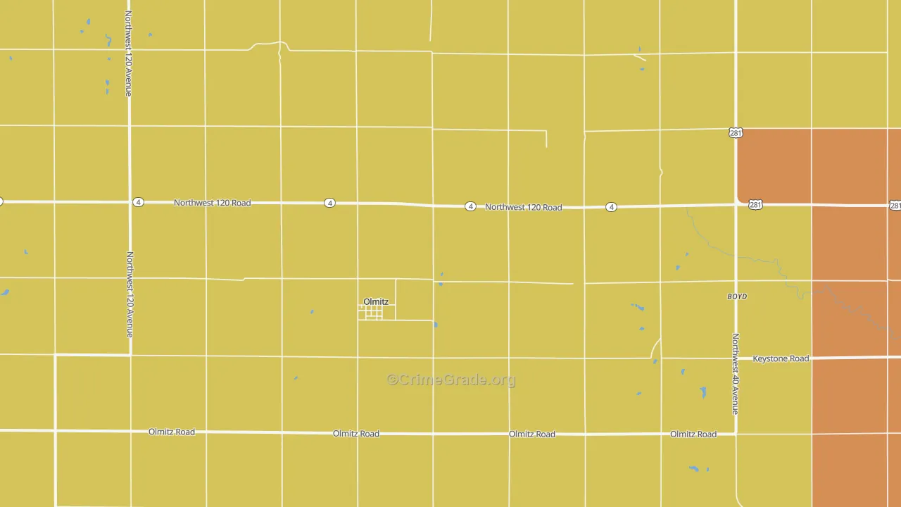 Olmitz, KS Map of Robbery Rates