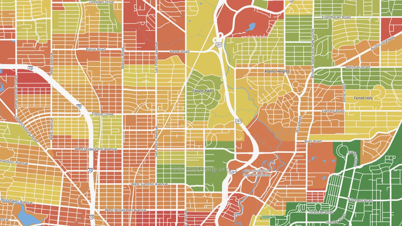 Olmos Park, TX Map of Robbery Rates