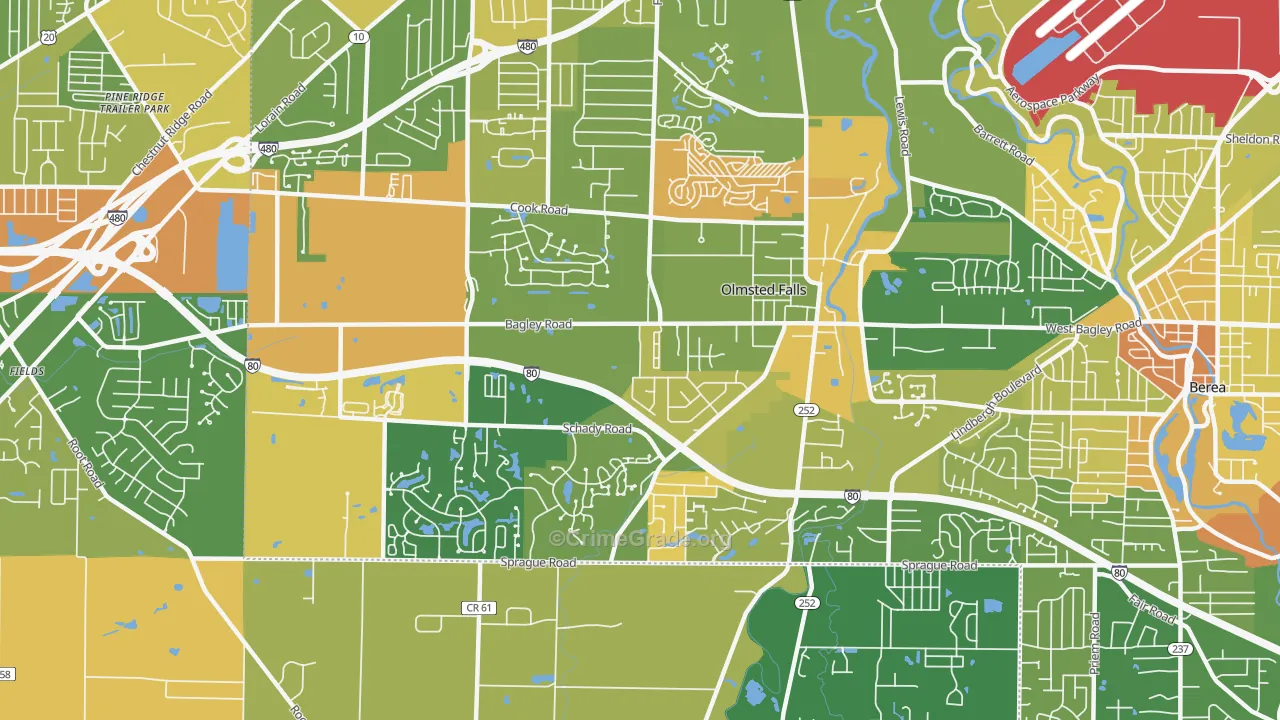Olmsted Falls, OH Map of Robbery Rates