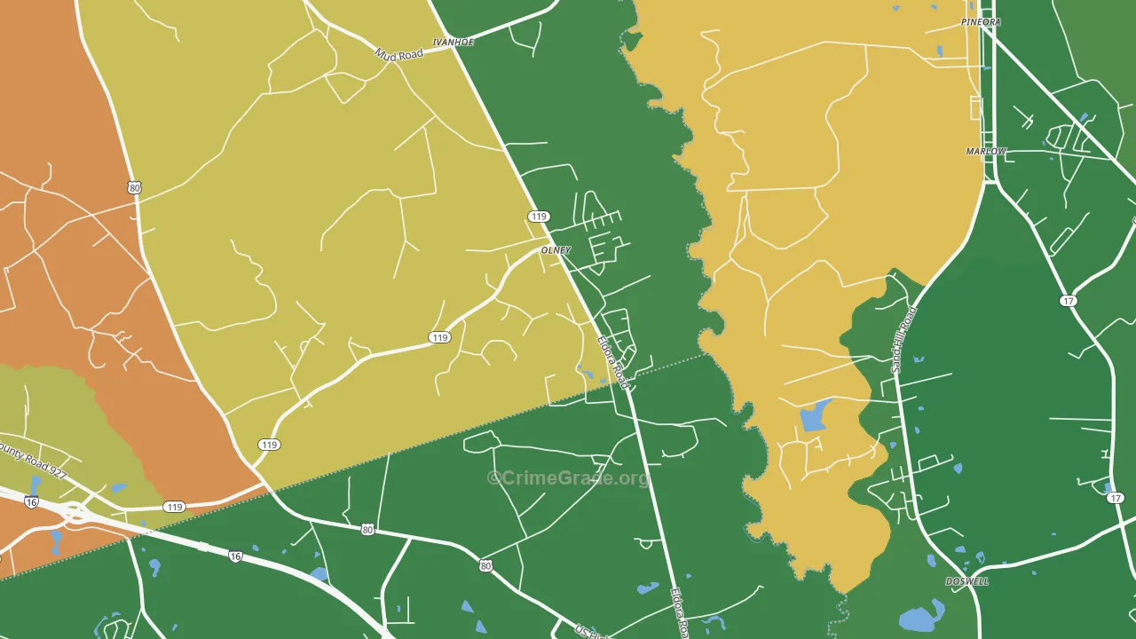 Olney, GA Map of Robbery Rates