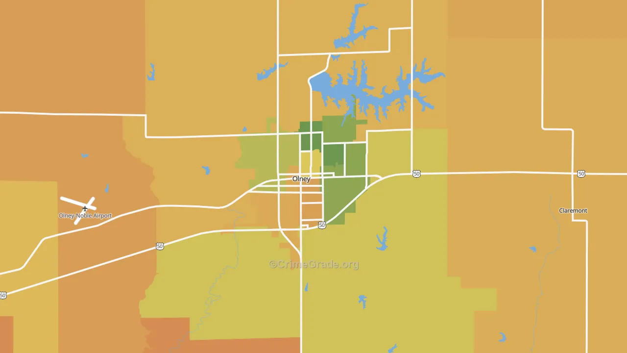 Olney, IL Map of Robbery Rates